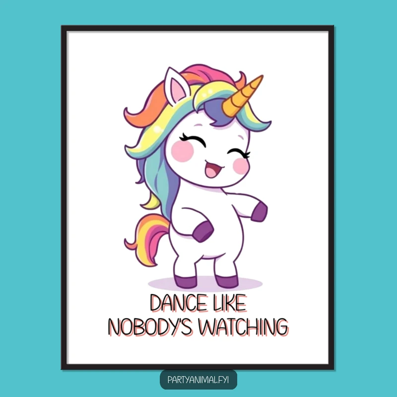 Free Printable Unicorn Wall Art: Giggling Rainbow Dancer Funny Downloadable Decor