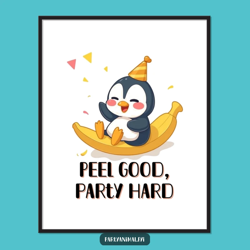 Free Printable Wall Art: Giggling Penguin Banana Peel Party Scene
