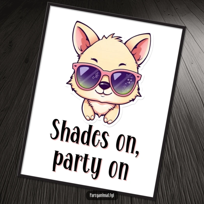 Funny Free Printable Wall Art: A groovy animal winks behind enormous sparkling sunglasses, a cool and vibrant downloadable art piece.