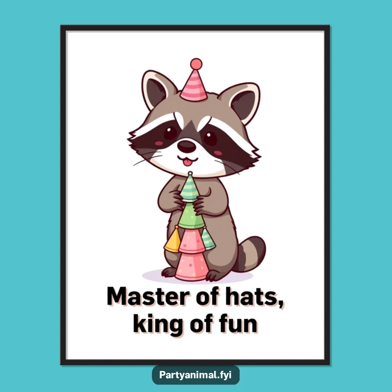 Free Printable Raccoon Wall Art: Mischievous Hat Stack Downloadable Decor