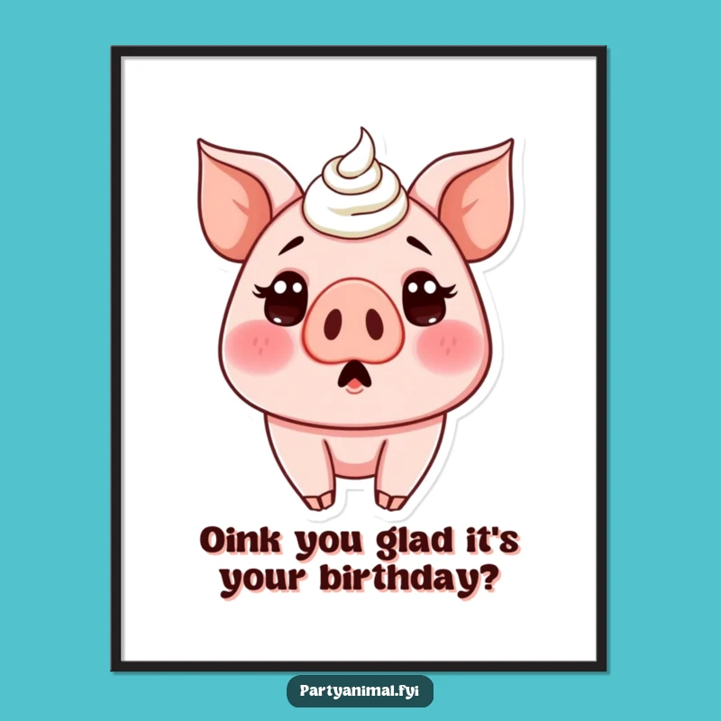 Free Printable Wall Art: Surprised Piggy Frosting Fun! Humorous Downloadable Decor.