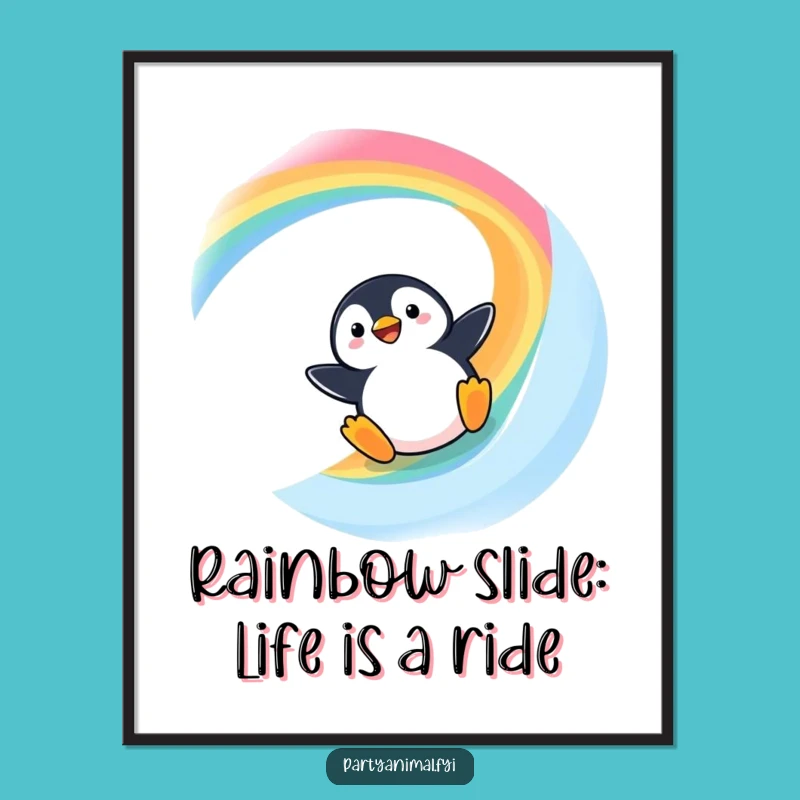 Funny Free Printable Kawaii Penguin Rainbow Slide Wall Art for Whimsy!