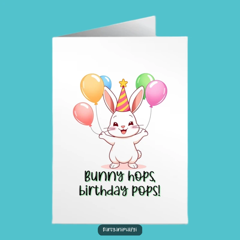 Free Printable Birthday Card: Bunny Juggling Balloons! Cute Funny Gift