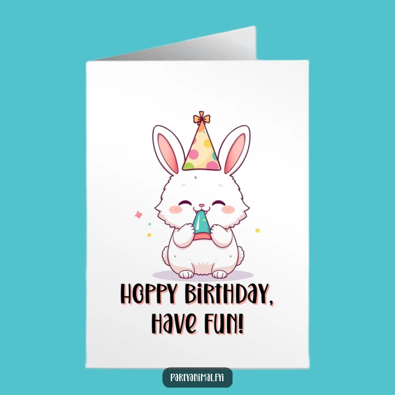 Free Printable Birthday Card: Bunny Party Hat, Funny Downloadable Gift for Fun