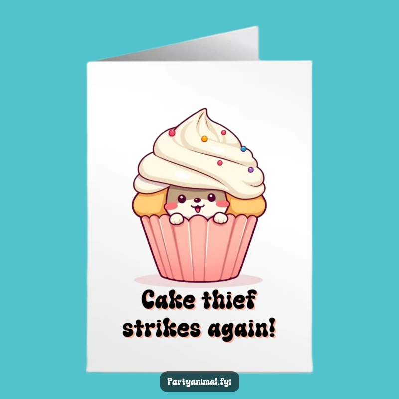 Free Printable Birthday Card: Mischievous Animal Giant Cupcake Fun Downloadable Gift