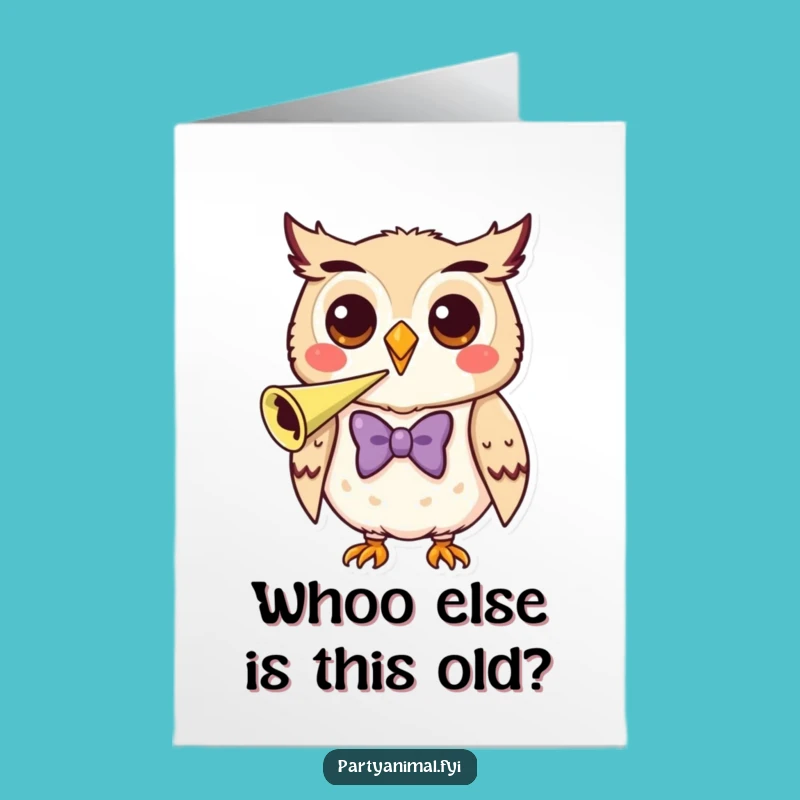 Free Printable Birthday Card: Owl in Bow Tie, Party Horn - Fun DIY Gift