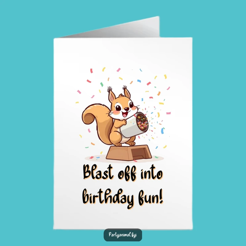 Free Printable Birthday Card: Squirrel Cannon Blast, Explosive Downloadable Gift for a Wild Celebration