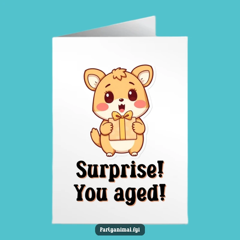 Free Printable Birthday Card: Surprised Animal & Gift, Funny Downloadable Surprise Card
