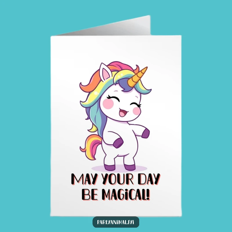 Free Printable Unicorn Birthday Card: Giggling Rainbow Mane Dancer Funny Downloadable Gift