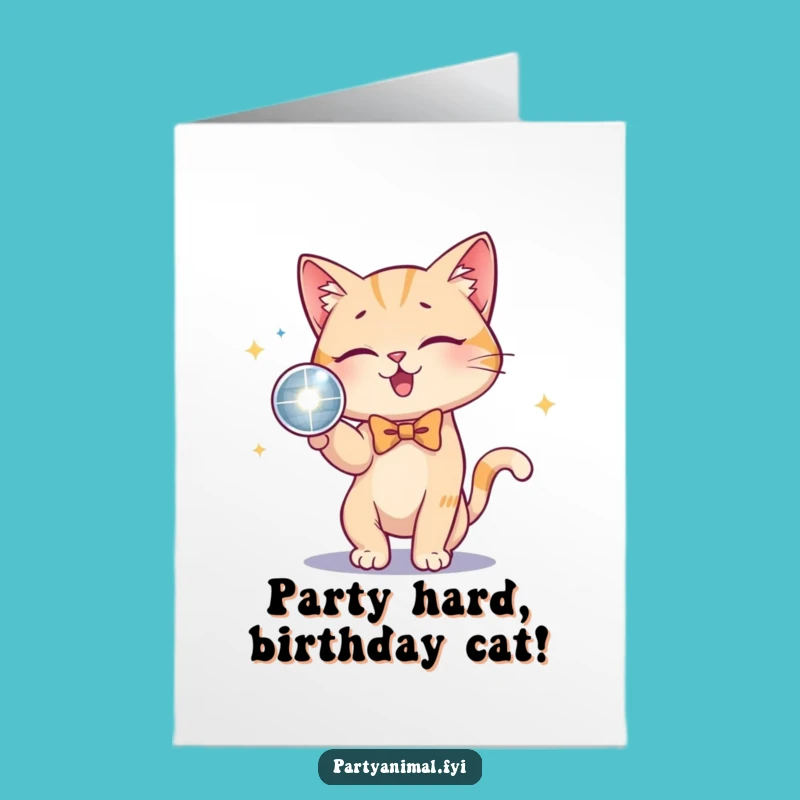 Free Printable Cat Disco Birthday Card: Funny Downloadable Gift for Party Animals