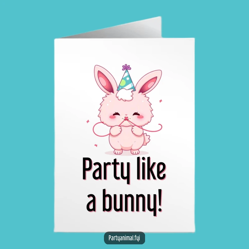 Free Printable Birthday Card: Bunny Party Hat Streamer Fun Downloadable Gift