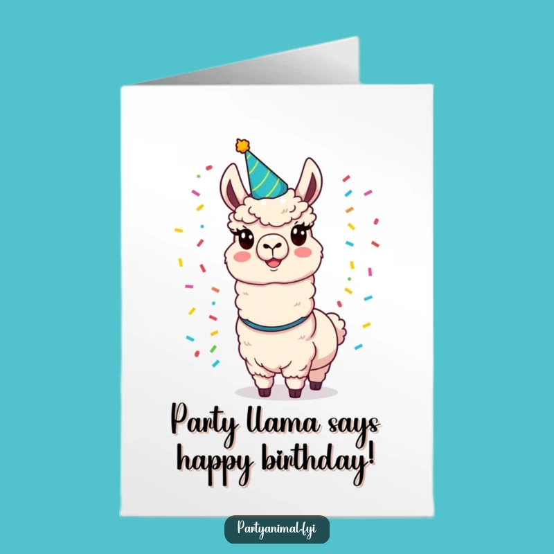 Free Printable Birthday Card: Funny Llama Juggling Confetti, Perfect Downloadable Birthday Gift