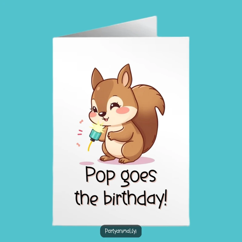 Free Printable Kawaii Squirrel Birthday Card: Curious Party Popper Surprise!