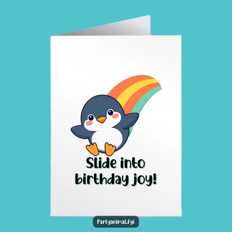 Free Printable Penguin Birthday Card: Rainbow Slide Fun Downloadable for a Joyful Wish