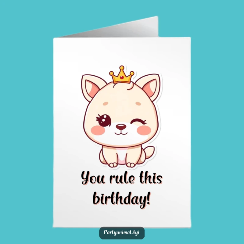 Free Printable Birthday Card: Winking Royal Animal Crown Design for a Regal Downloadable Gift