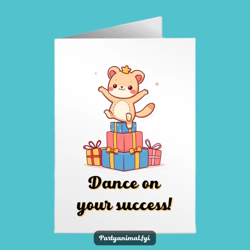 Free Printable Congrats Card: Dancing Animal Gift Stack Celebration Downloadable Gift