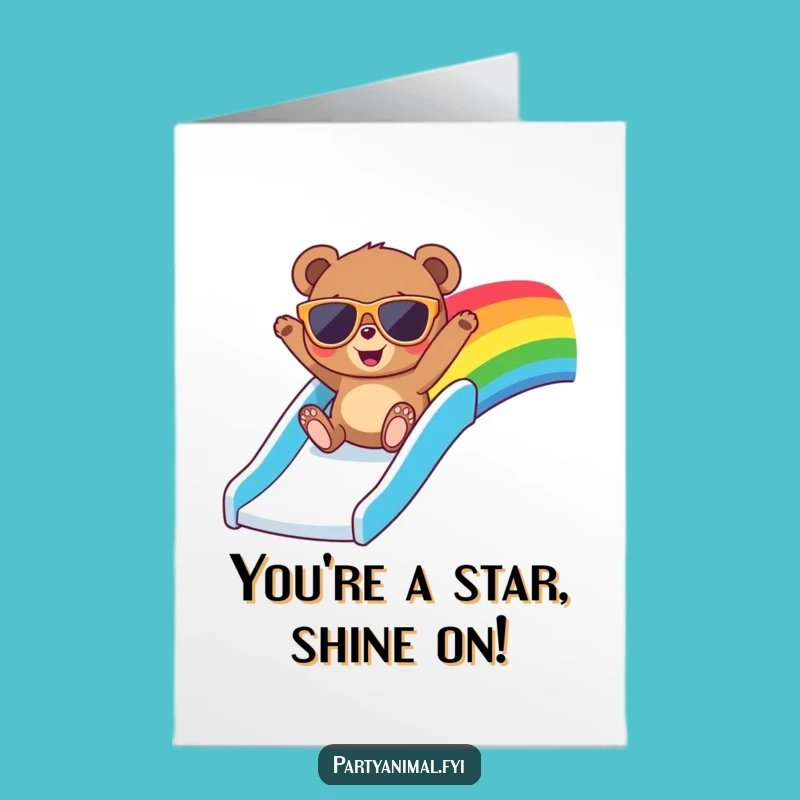 Free Printable Bear Congrats Card: Sunglasses Rainbow Slide Downloadable