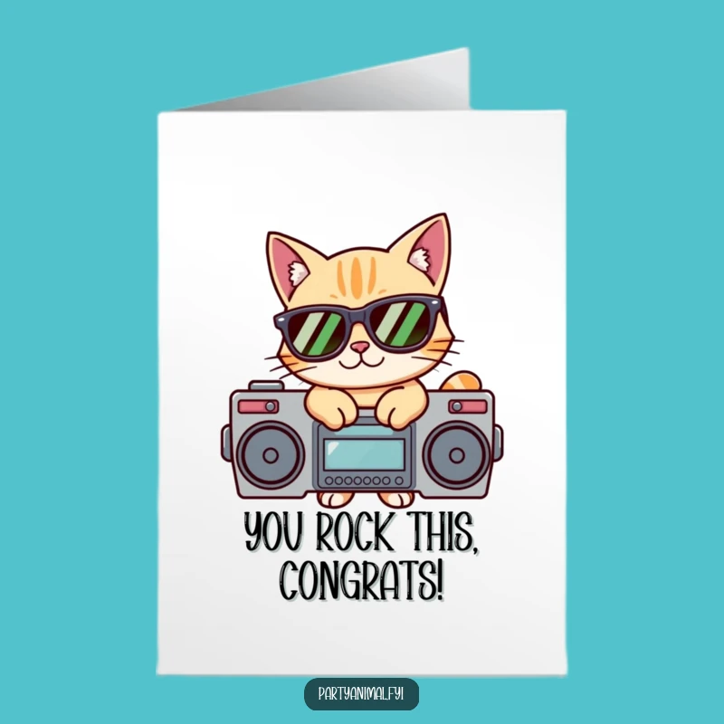 Free Printable Cat Congratulations Card: Cool Pose Boombox Dowloadable for a Stylish Win