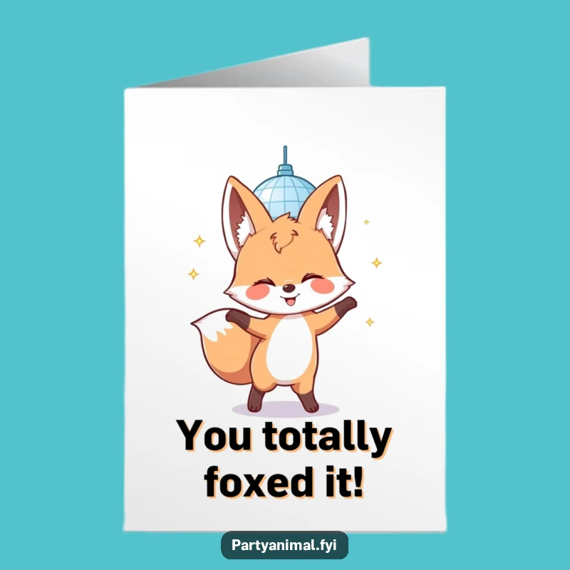 Free Printable Congrats Card: Disco Fox, Funny Downloadable Gift for Wins