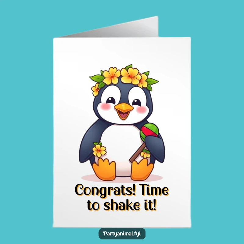 Free Printable Congrats Card: Penguin's Tropical Celebration for You