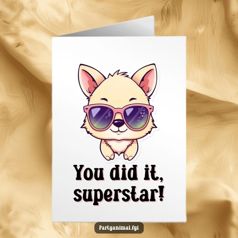 Funny Free Printable Congratulations Card: Witty animal sporting oversized sparkling sunglasses, perfect for a congratulatory DIY gift.
