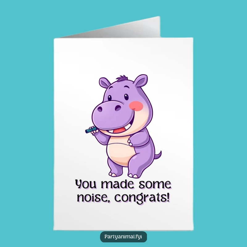 Free Printable Congrats Card: Hippo Celebration Blast, Downloadable Funny Gift