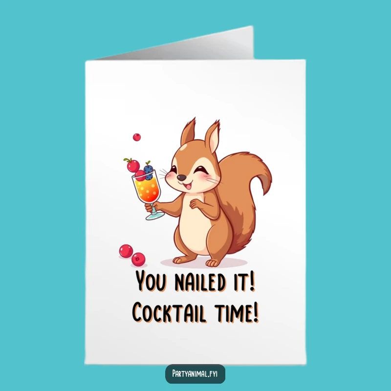 Free Printable Congrats Card: Squirrel Juggling Cocktails for Your Success