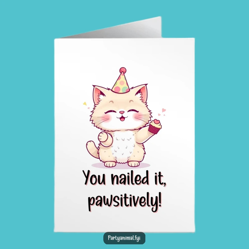 Free Printable Congrats Card: Juggling Cat, Cupcakes - Whimsical Downloadable Art