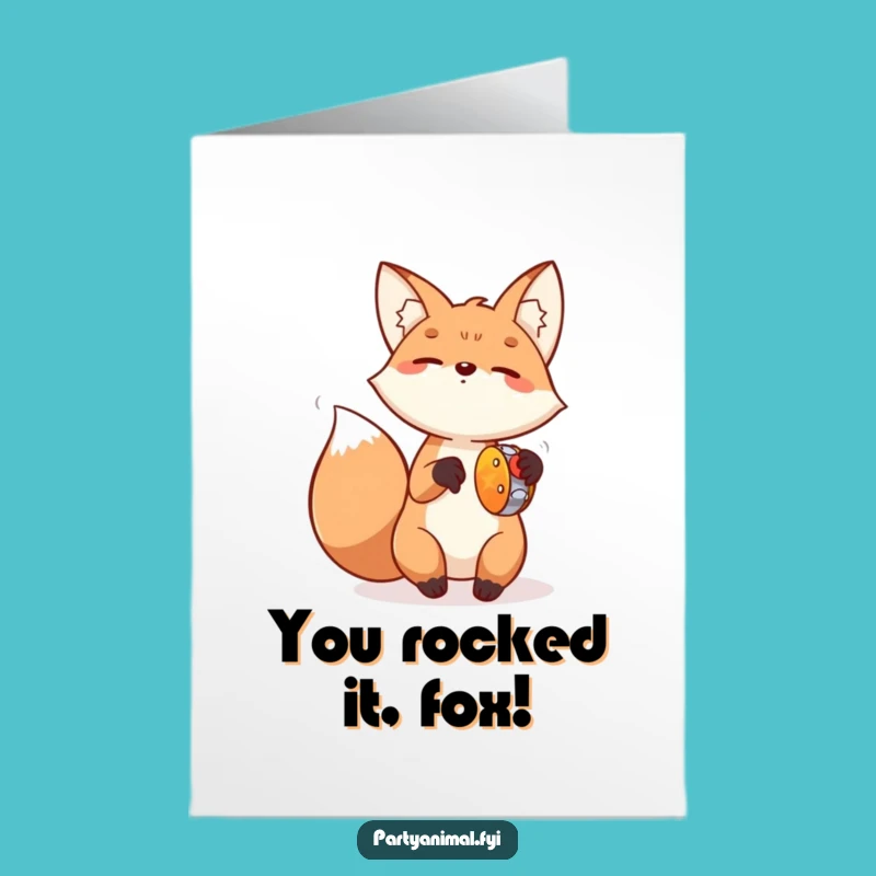 Free Printable Fox Tambourine Card: Funny Congrats Downloadable for Any Achievement