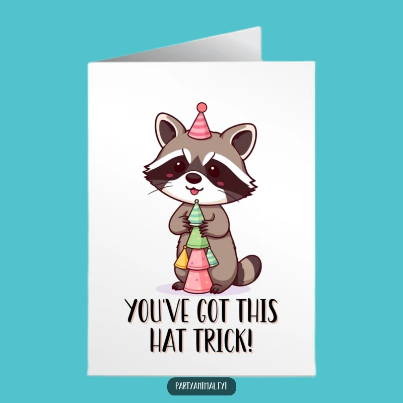 Free Printable Raccoon Congrats Card: Hat Stack Downloadable Celebration