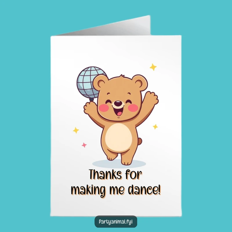 Free Printable Bear Thank You Card: Disco Dance Gratitude Downloadable for a Thankful Groove