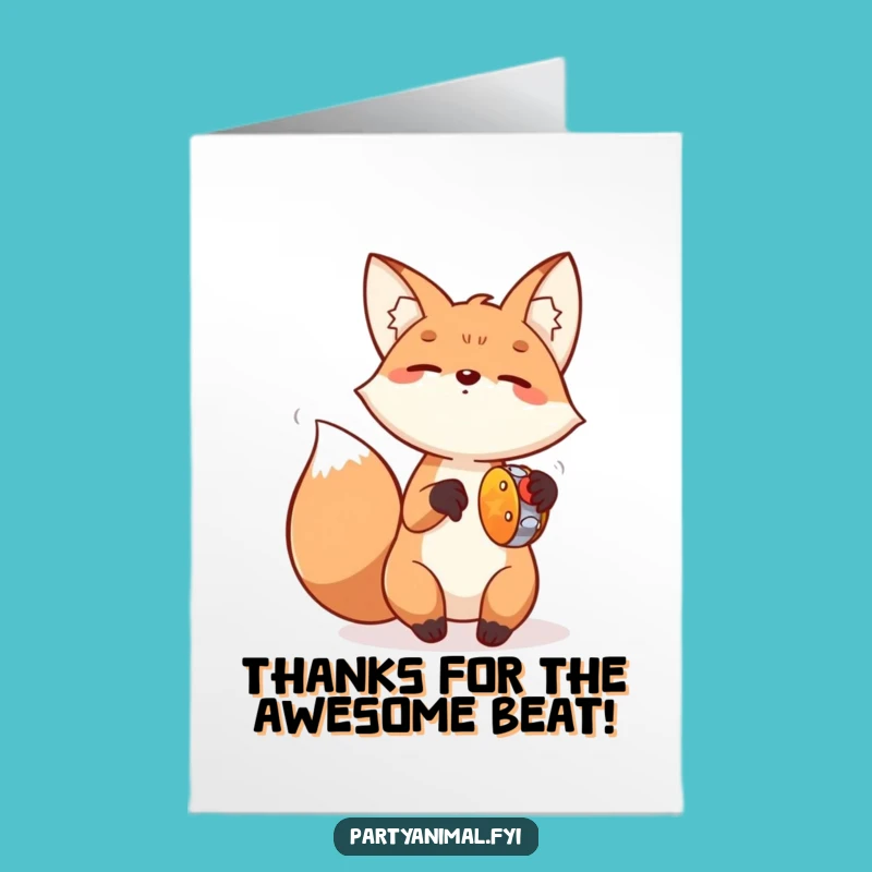 Free Printable Fox Tambourine Thank You Card: Funny Downloadable Appreciation Gift