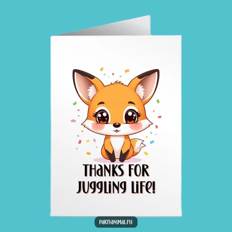 Free Printable Fox Thank You Card: Juggling Confetti Appreciation Downloadable for a Grateful Giggle