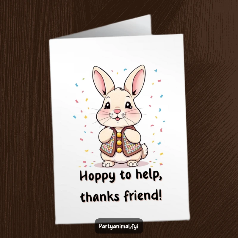 Funny Free Printable Rabbit Thank You Card: A stylish rabbit in a sequined vest blowing confetti.