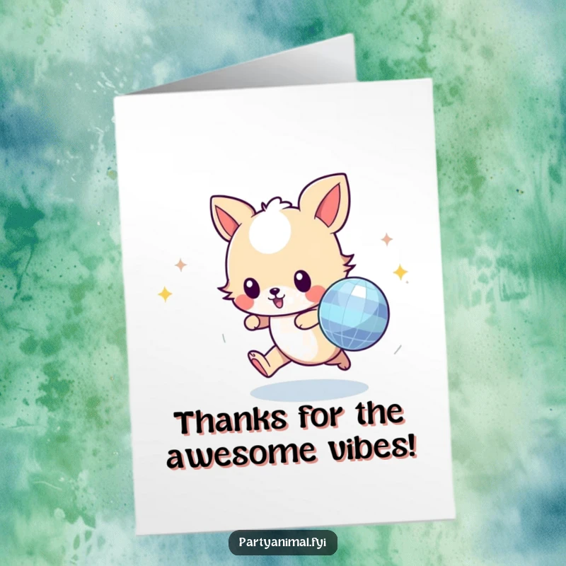 Funny Free Printable Thank You Card: A playful animal character dancing after a disco ball, expressing thanks with flair.