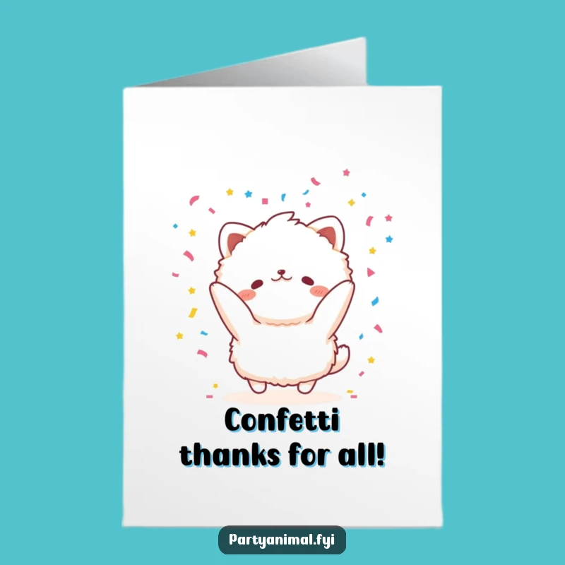 Free Printable Thank You Card: Happy Fluffy Animal Confetti Downloadable Gift