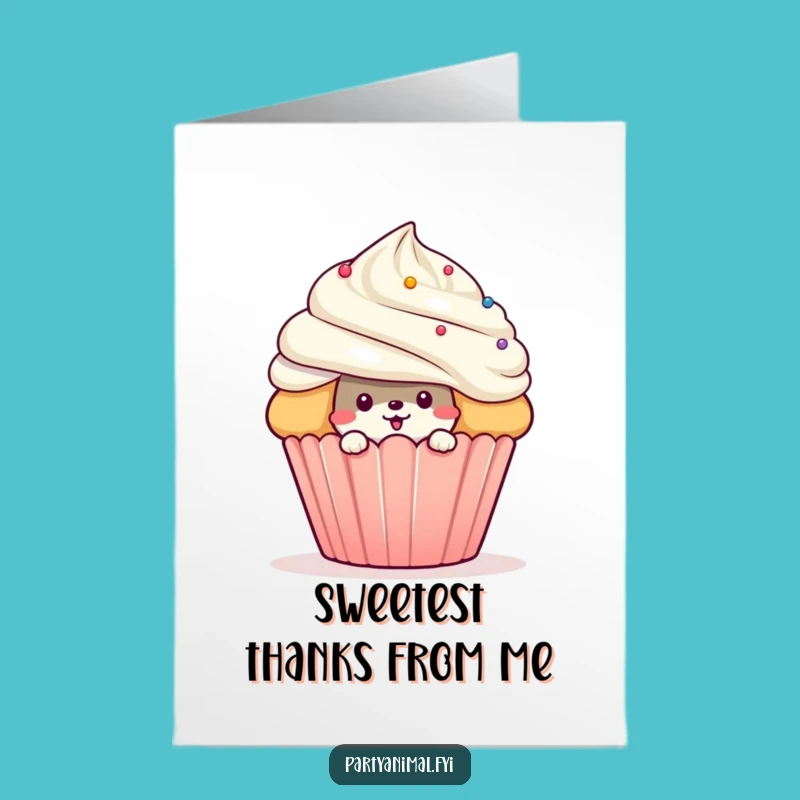 Free Printable Thank You Card: Mischievous Animal Cupcake Surprise Downloadable Gift