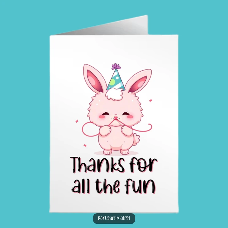 Free Printable Thank You Card: Bunny Party Streamer Gratitude Downloadable Gift