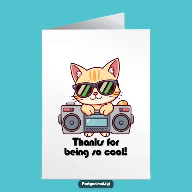 Free Printable Cat Thank You Card: Cool Sunglasses Boombox Downloadable for a Grateful Shout-out