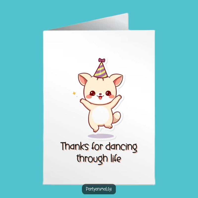 Free Printable Party Animal Thank You Card: Dancing Character, Fun DIY Gratitude