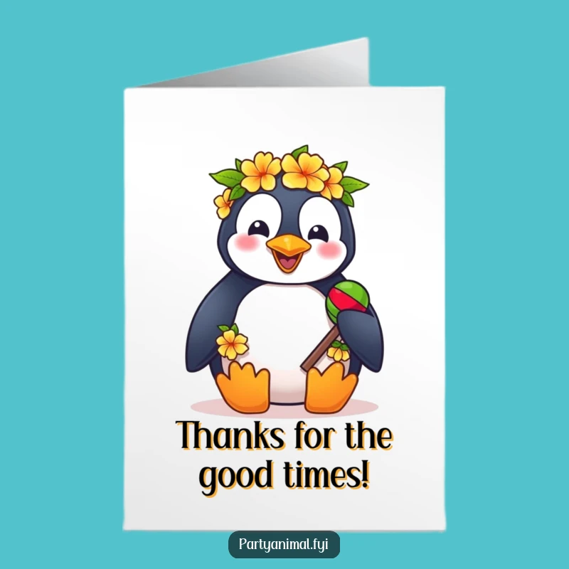 Free Printable Thank You Card: Penguin's Tropical Thanks Greeting