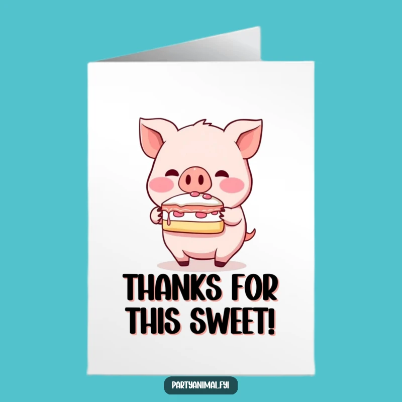 Free Printable Pig Thank You Card: Cake Snout Balance Funny Downloadable Card