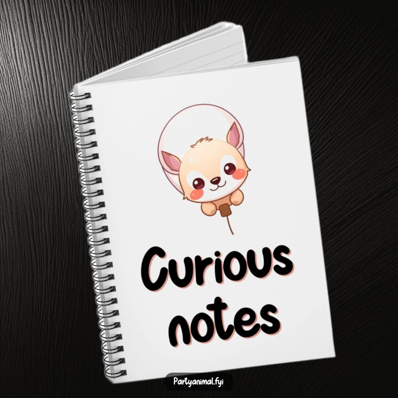 Funny notebook cover with a curious animal character peeking out from behind a whimsical balloon.