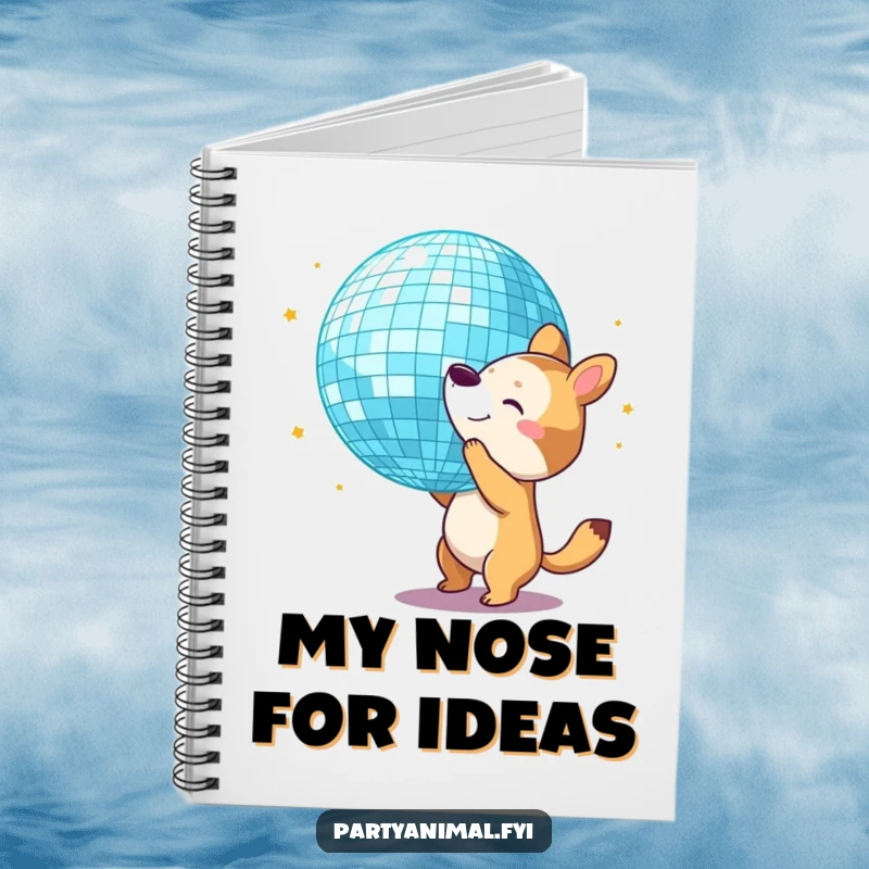 Funny Notebook: An animal character bounces a giant disco ball with its nose, inspiring creative and groovy thoughts.