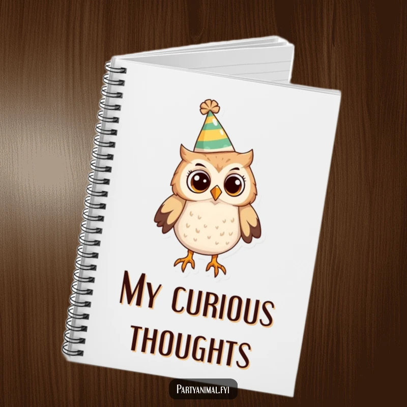 Funny Owl Notebook: A curious owl wearing a funny party hat looks around, inspiring users to jot down their most intriguing thoughts.
