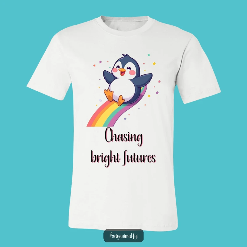 Funny Penguin Rainbow T-Shirt: Gleeful Sliding Confetti Fun Gift