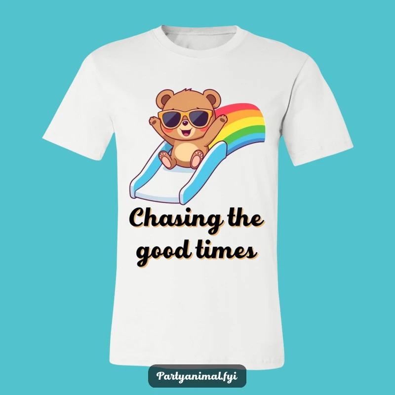 Funny Bear Sunglasses Tee - Cool Rainbow Slide Graphic Shirt for Adventure Seekers
