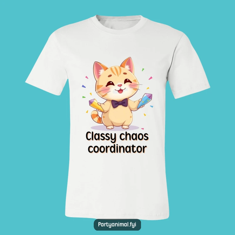 Funny Cat Bow Tie Tee - Hilarious Confetti Juggling Shirt for Party Animals