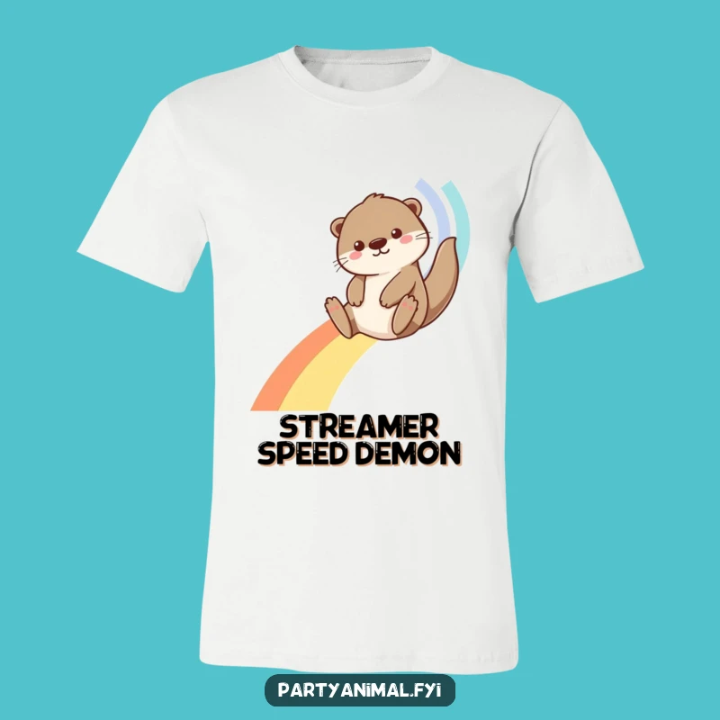 Funny Otter Riding Rainbow Streamers T-Shirt: A Comical Gift for Animal Fans