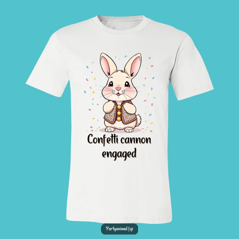 Funny Sequined Rabbit T-Shirt: Party Animal Blowing Confetti - Hilarious Gift!